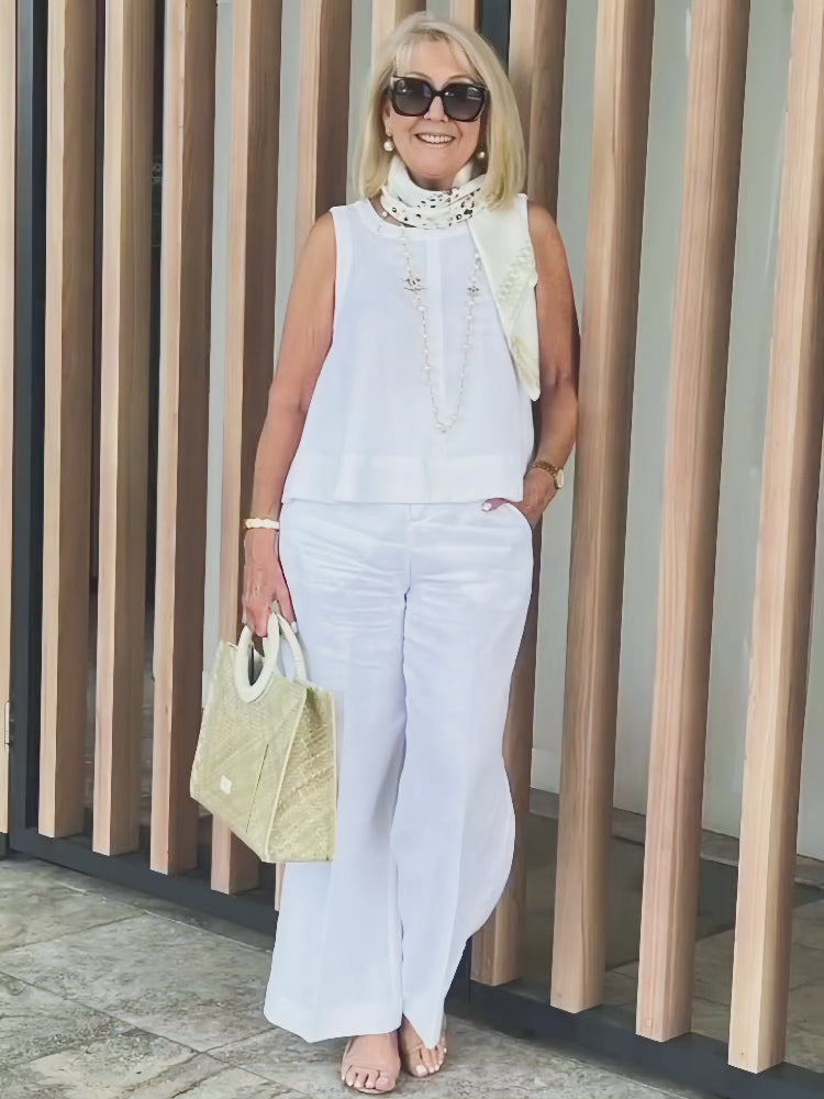 Trinidad™ | Conjunto Blanco de Blusa y Pantalón Ancho