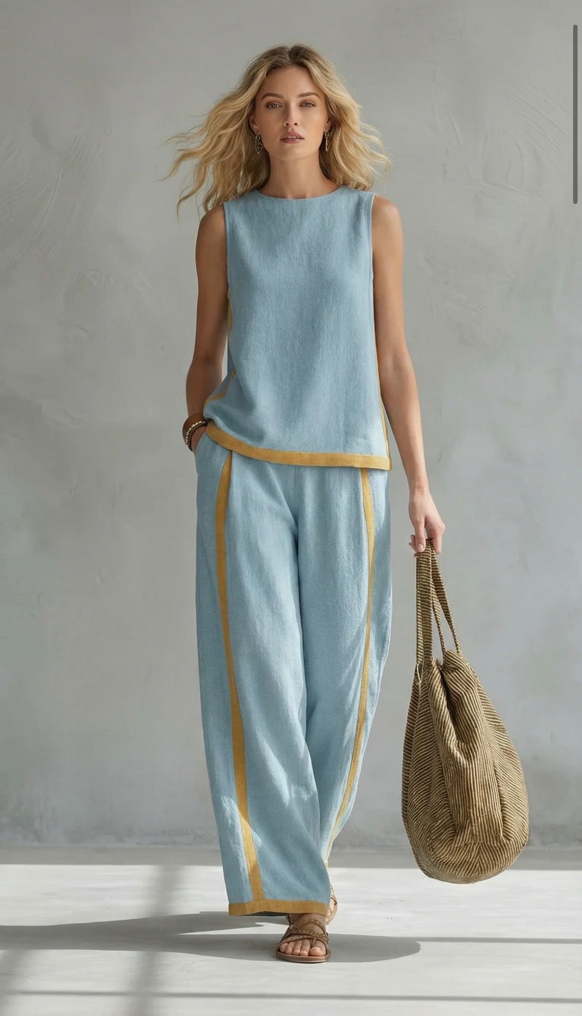 Natalia | Conjunto fluido gris con top sin mangas y pantalón ancho