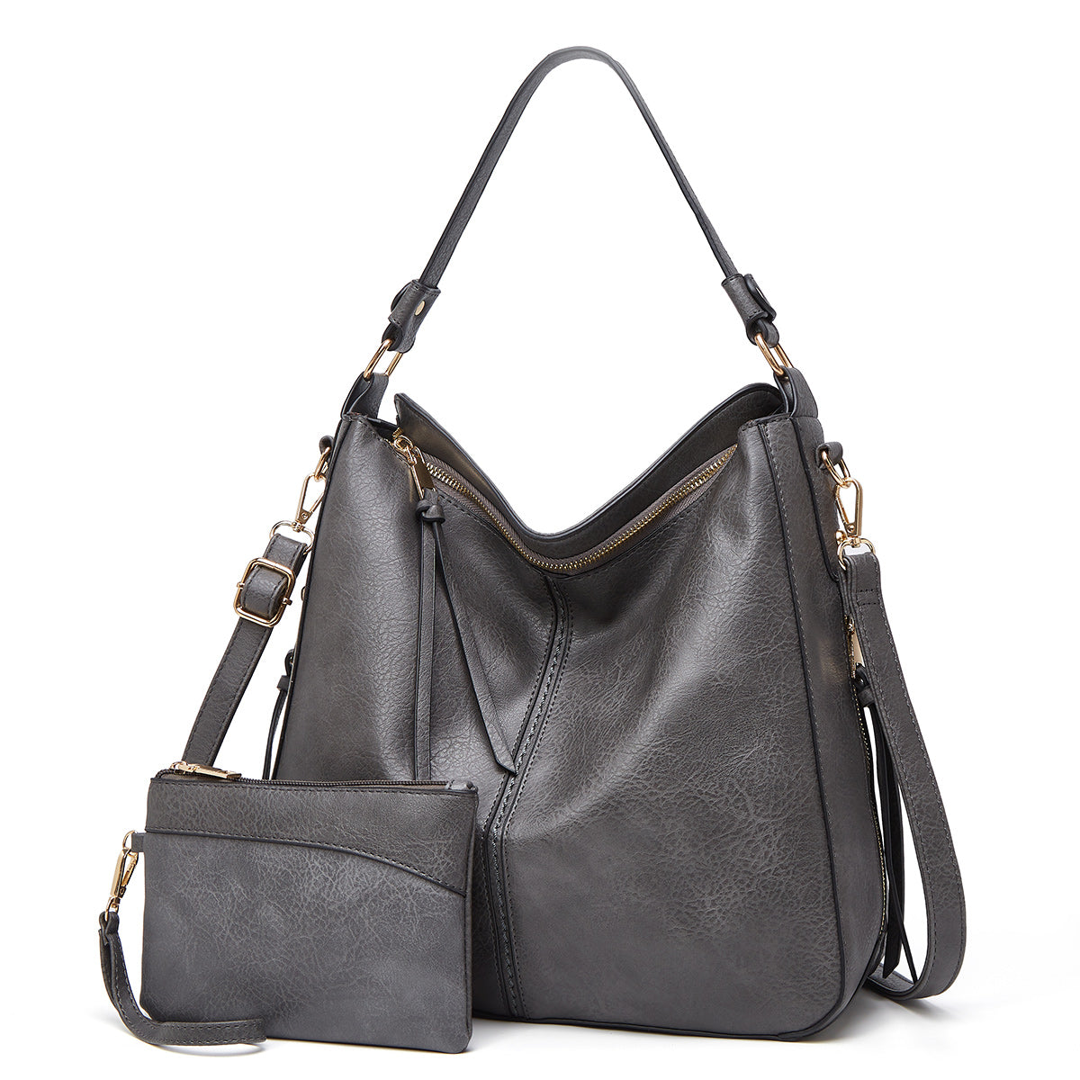 Bolso de mano de cuero de lujo antirrobo tipo hobo + Cartera pequeña GRATIS