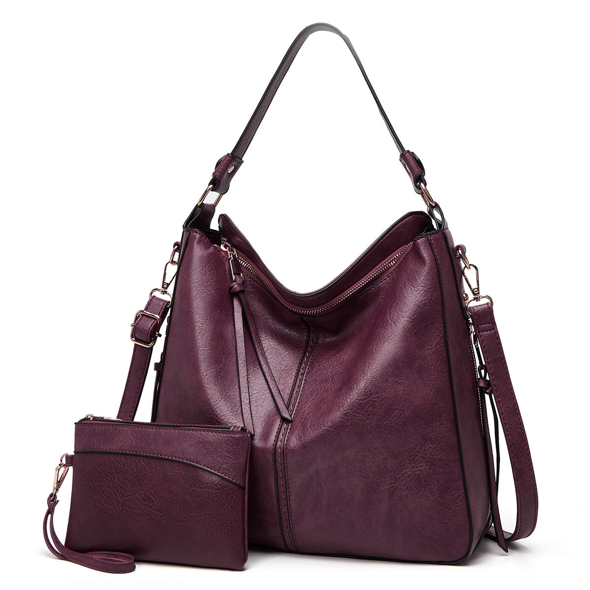 Bolso de mano de cuero de lujo antirrobo tipo hobo + Cartera pequeña GRATIS