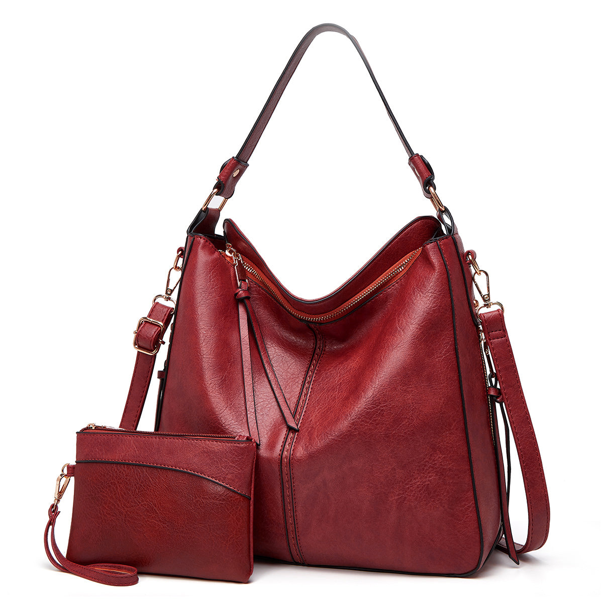 Bolso de mano de cuero de lujo antirrobo tipo hobo + Cartera pequeña GRATIS