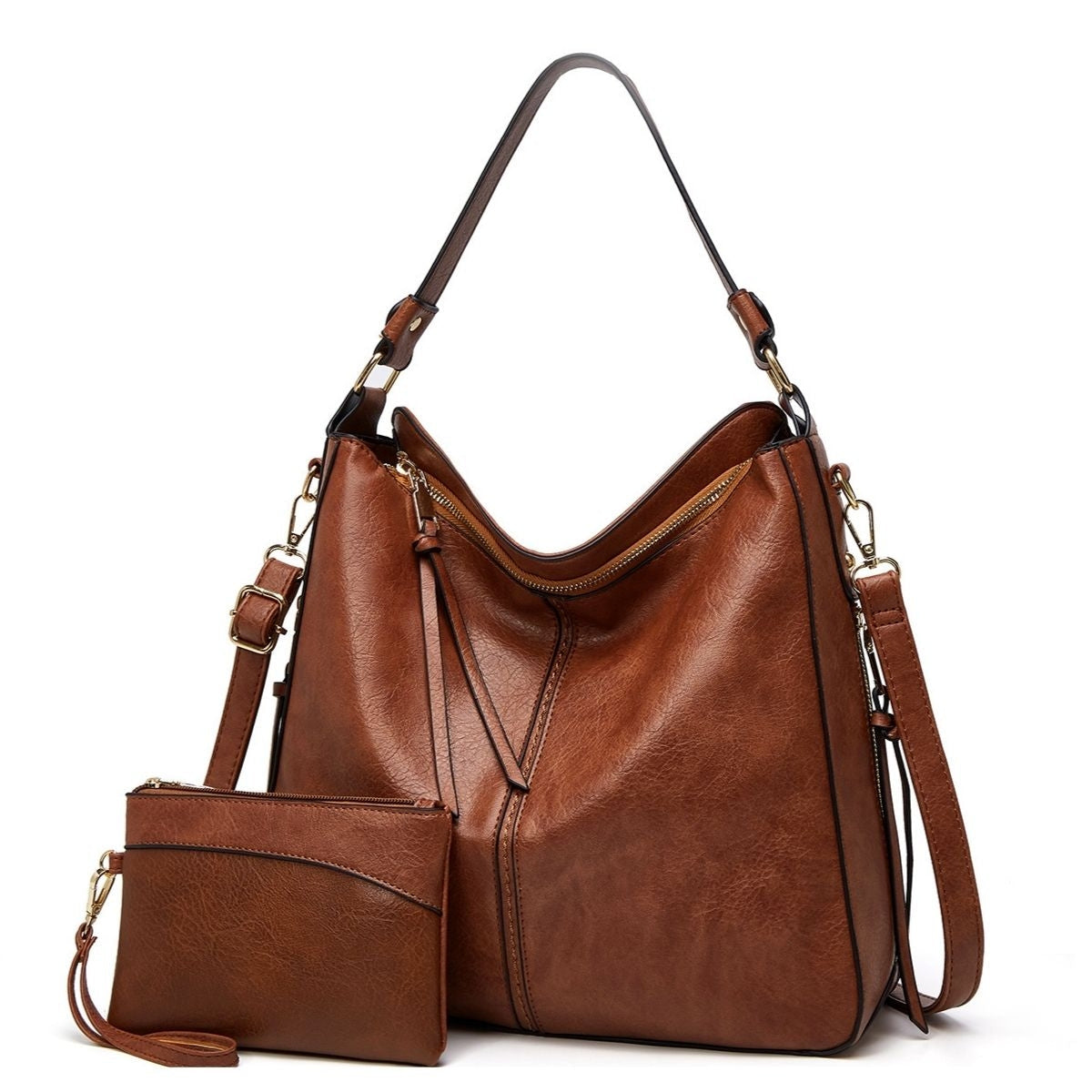 Bolso de mano de cuero de lujo antirrobo tipo hobo + Cartera pequeña GRATIS
