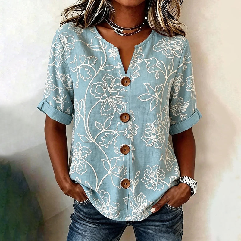 Rosalía™ | Blusa Floral Vintage con Botones y Manga Tres Cuartos
