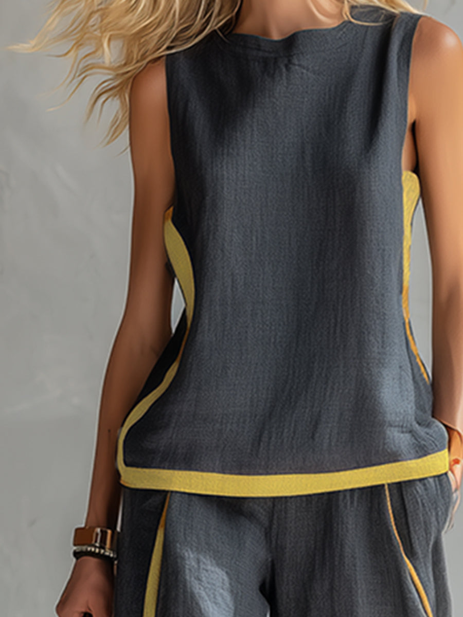 Natalia | Conjunto fluido gris con top sin mangas y pantalón ancho
