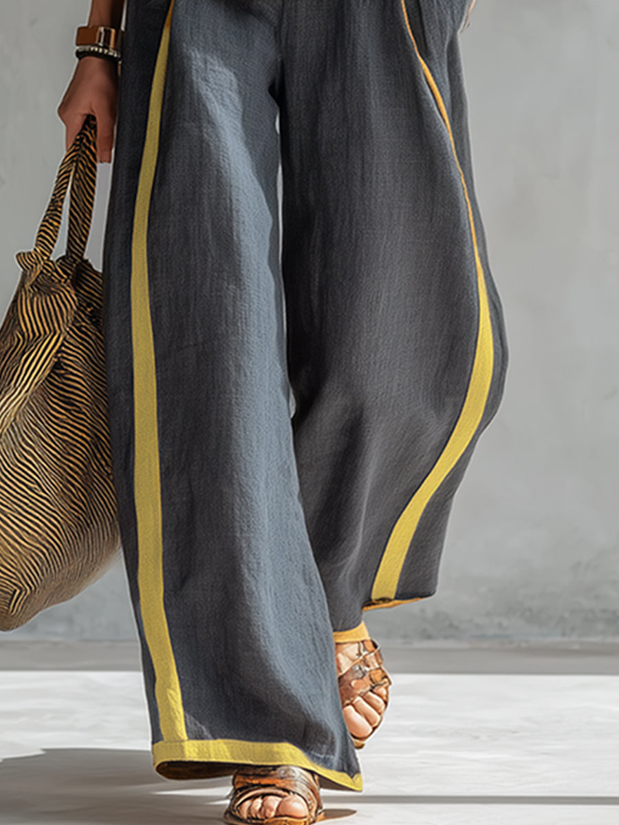 Natalia | Conjunto fluido gris con top sin mangas y pantalón ancho