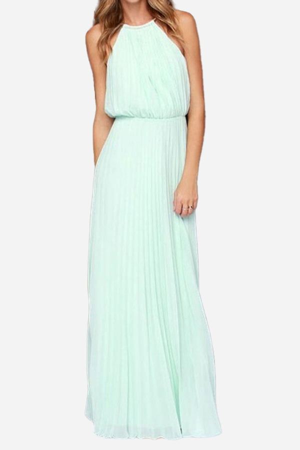Vestido maxi plisado sin mangas con cinturón