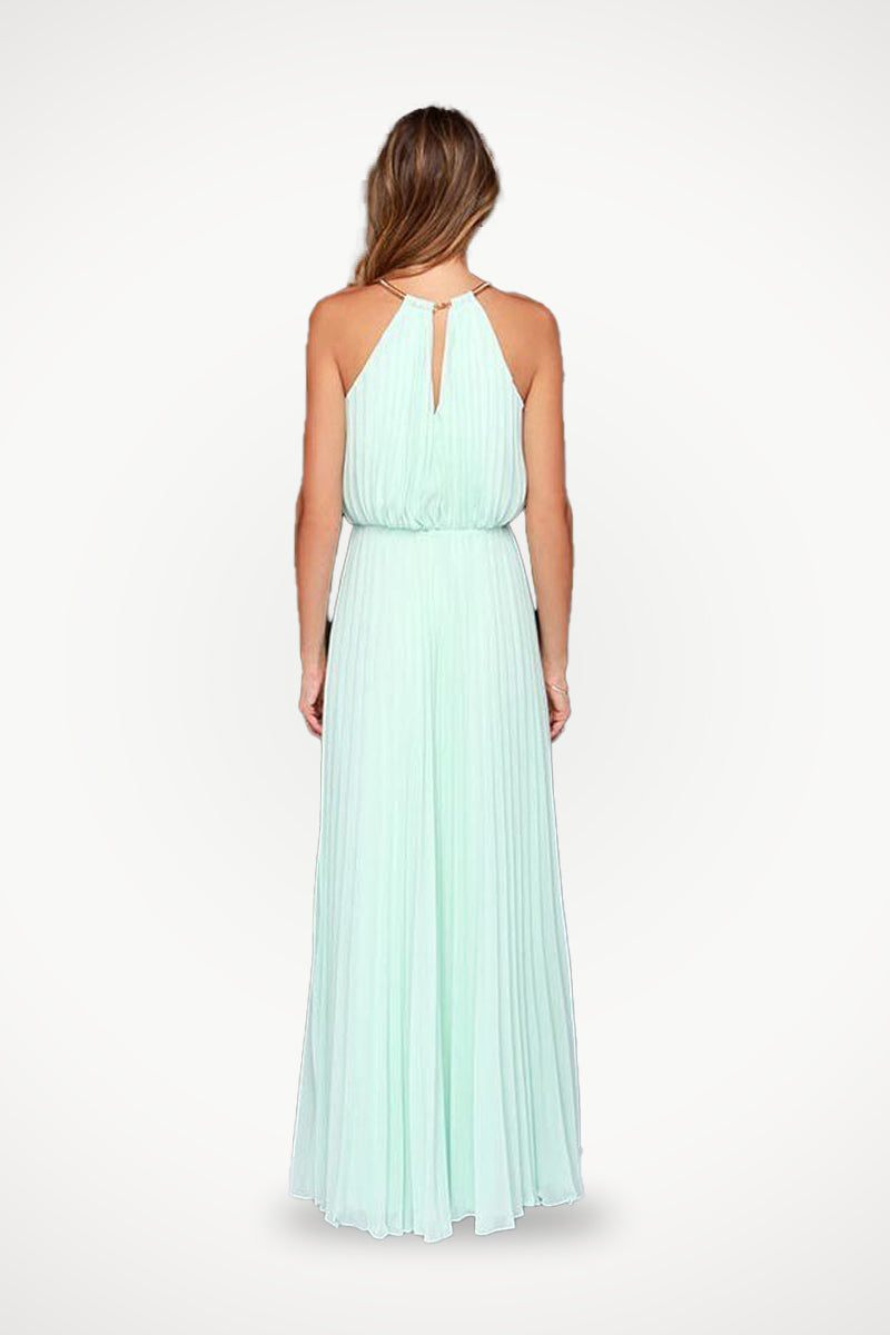 Vestido maxi plisado sin mangas con cinturón