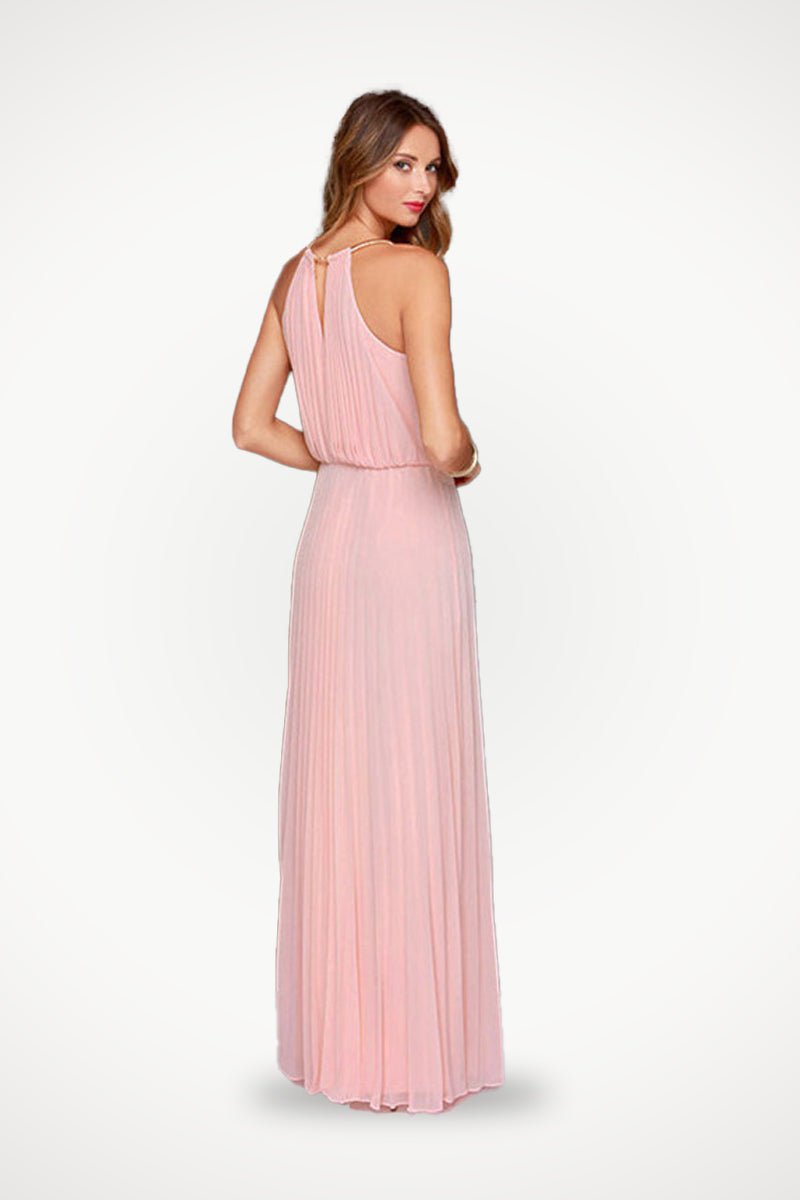 Vestido maxi plisado sin mangas con cinturón