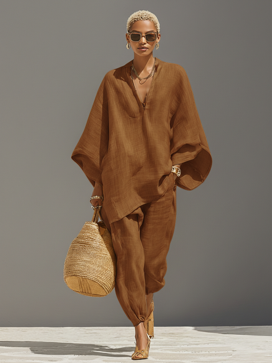 Marta | Conjunto de lino con corte asimétrico y diseño minimalista