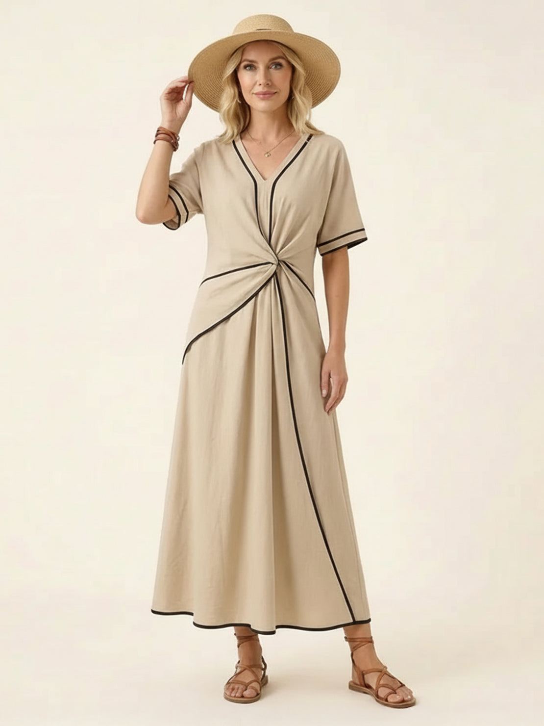 Vestido maxi de cintura anudada y caída fluida