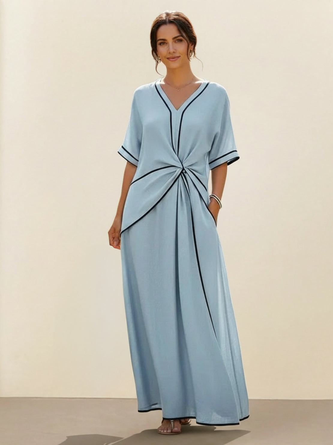 Vestido maxi de cintura anudada y caída fluida