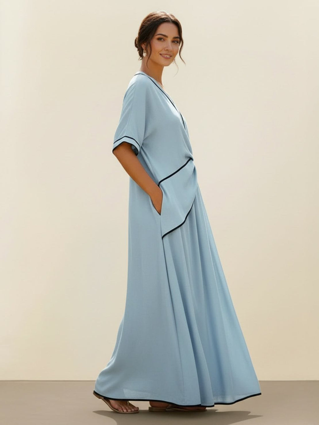 Vestido maxi de cintura anudada y caída fluida