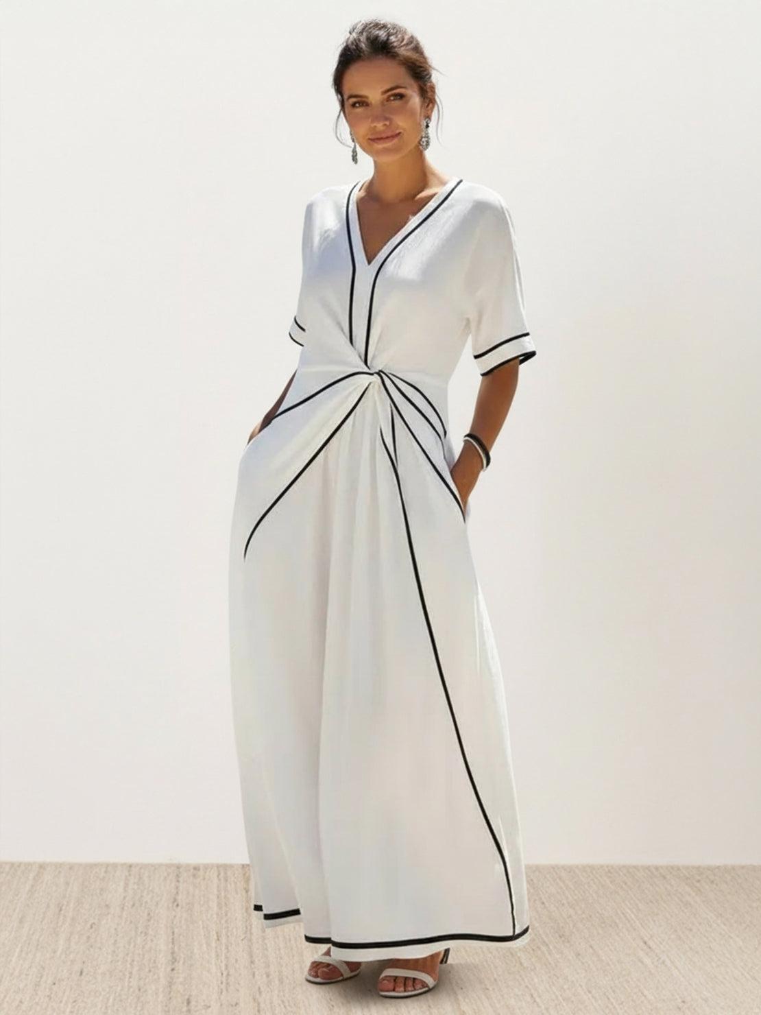 Vestido maxi de cintura anudada y caída fluida