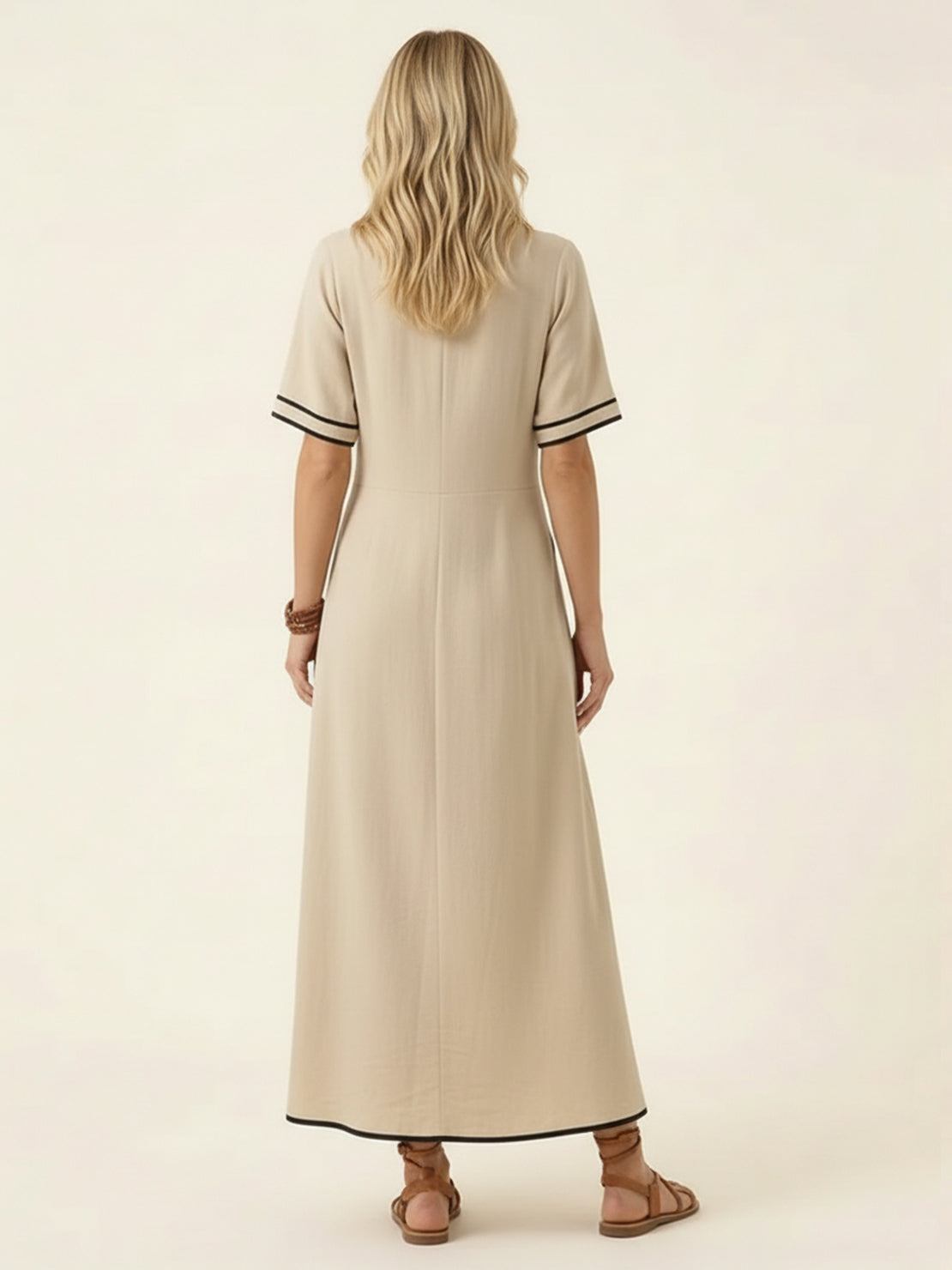 Vestido maxi de cintura anudada y caída fluida
