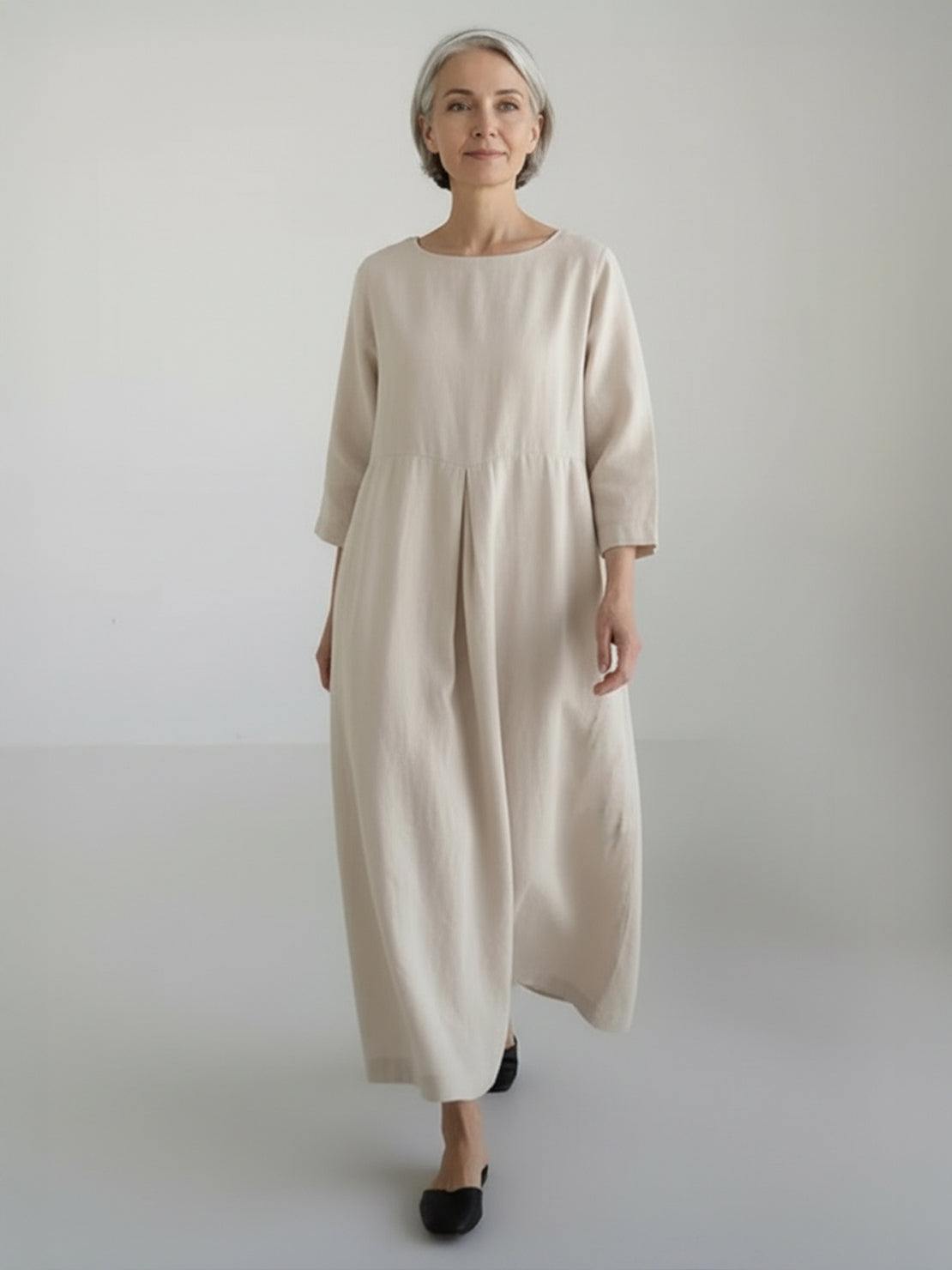 Vestido de cintura imperial 100% algodón-lino