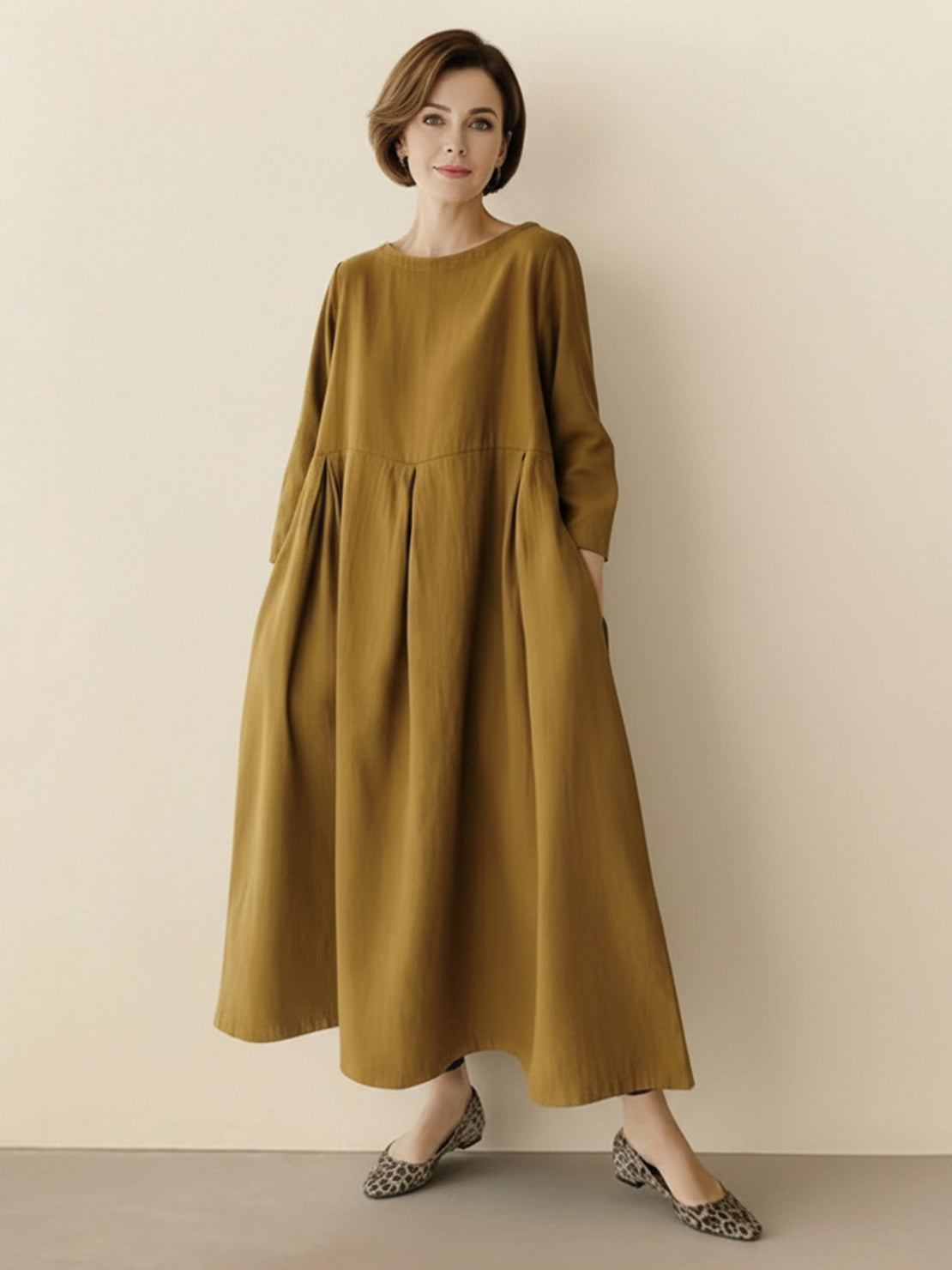 Vestido de cintura imperial 100% algodón-lino