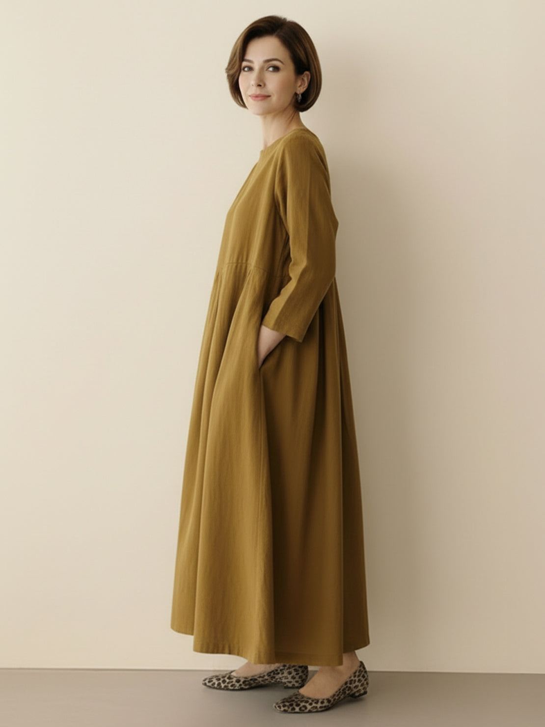 Vestido de cintura imperial 100% algodón-lino