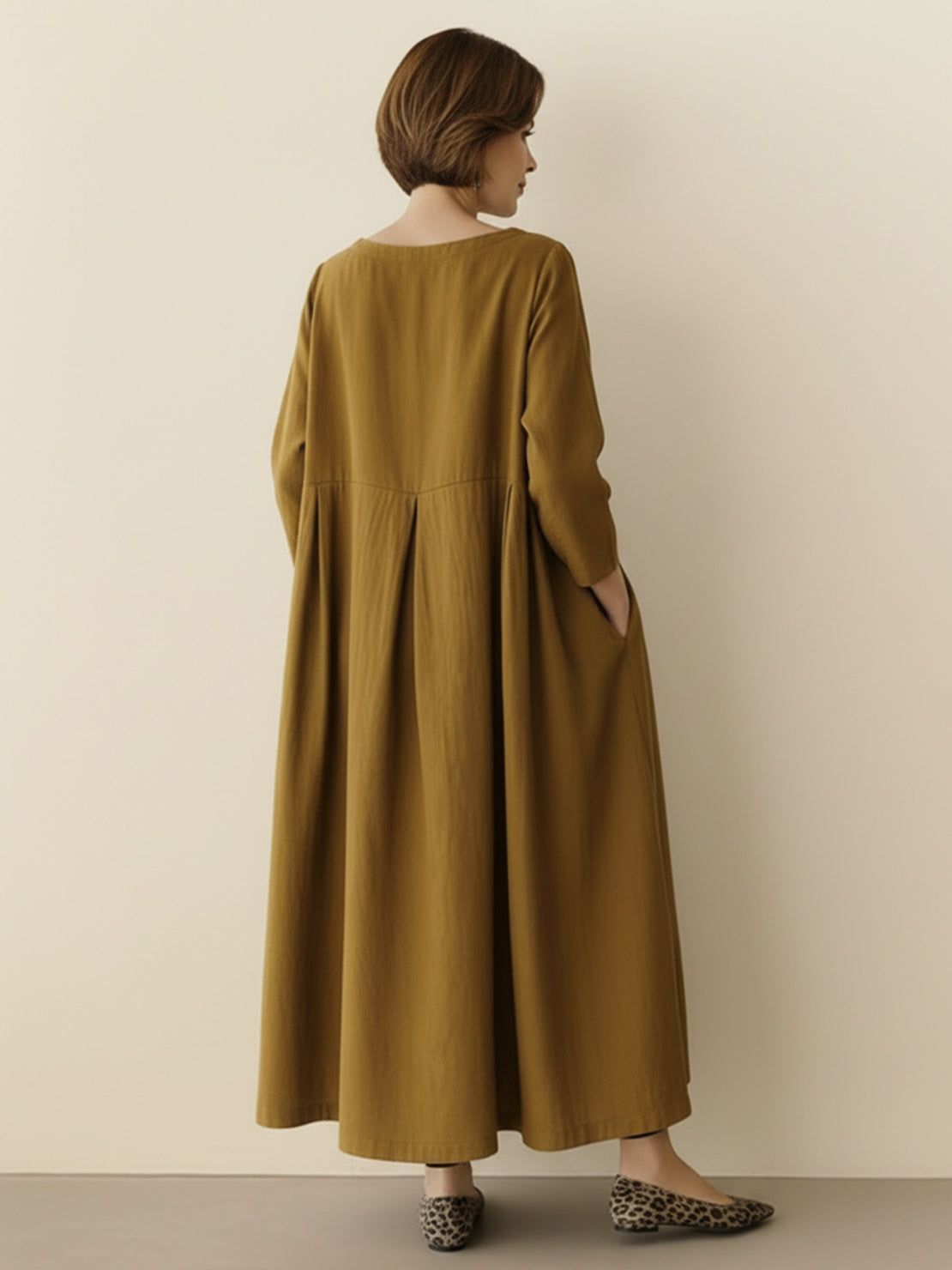 Vestido de cintura imperial 100% algodón-lino