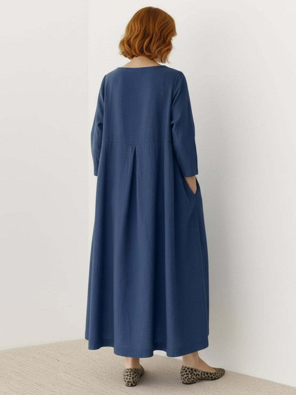 Vestido de cintura imperial 100% algodón-lino