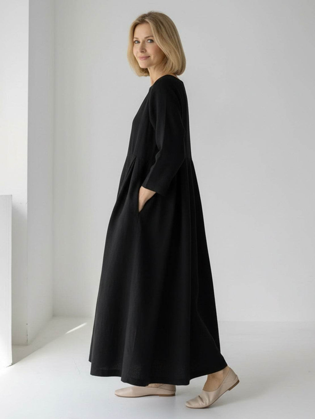 Vestido de cintura imperial 100% algodón-lino
