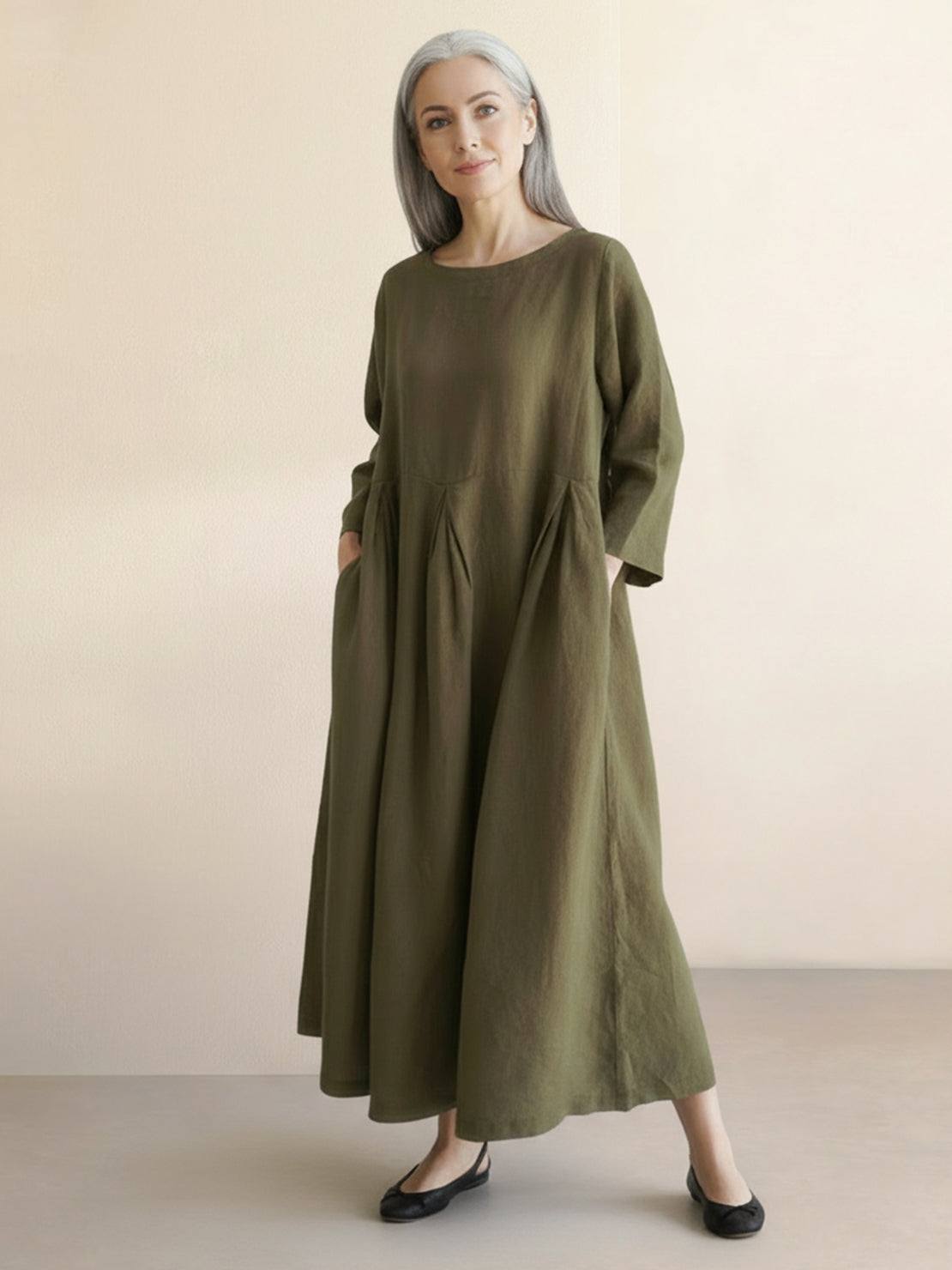 Vestido de cintura imperial 100% algodón-lino