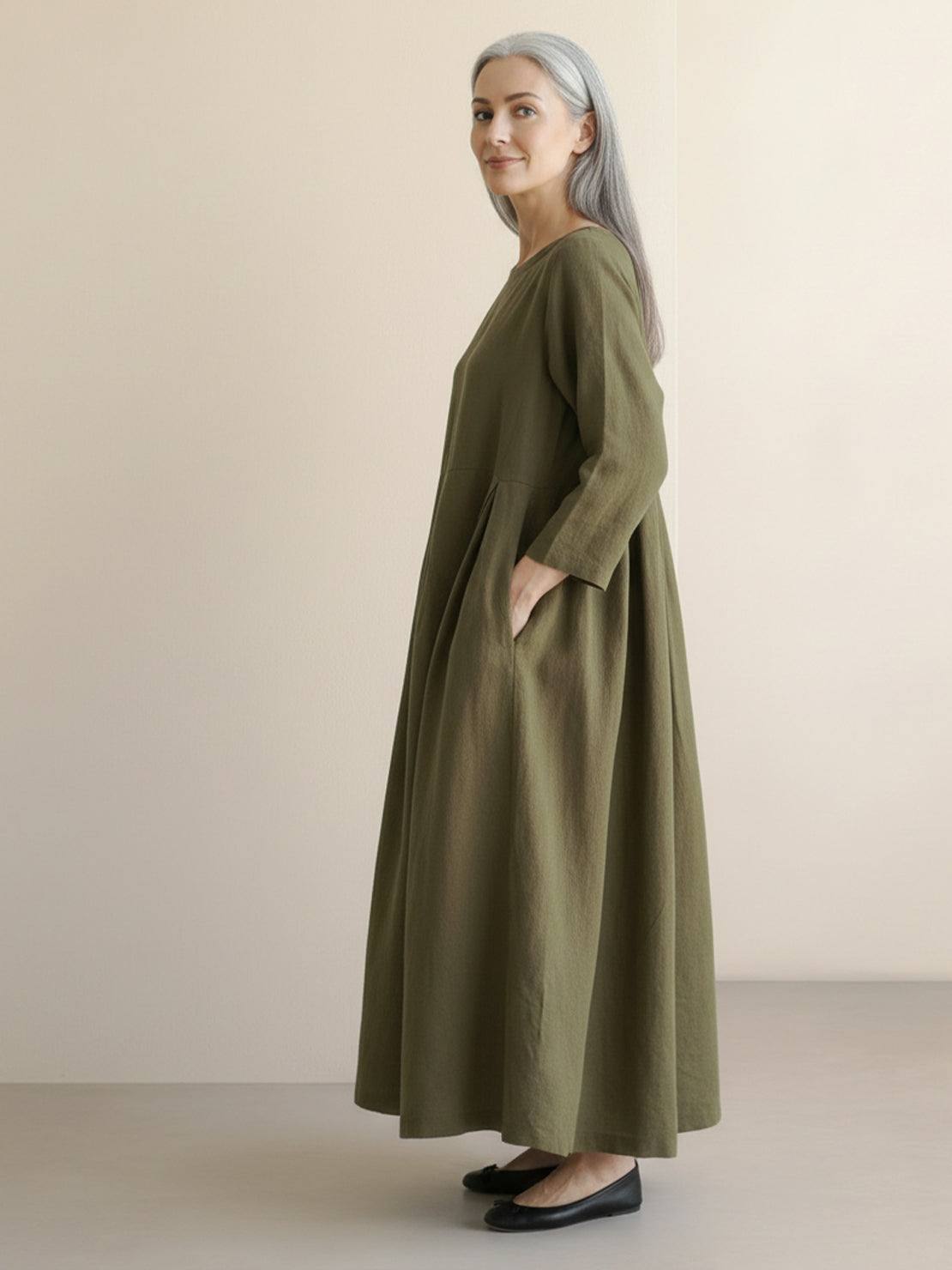 Vestido de cintura imperial 100% algodón-lino