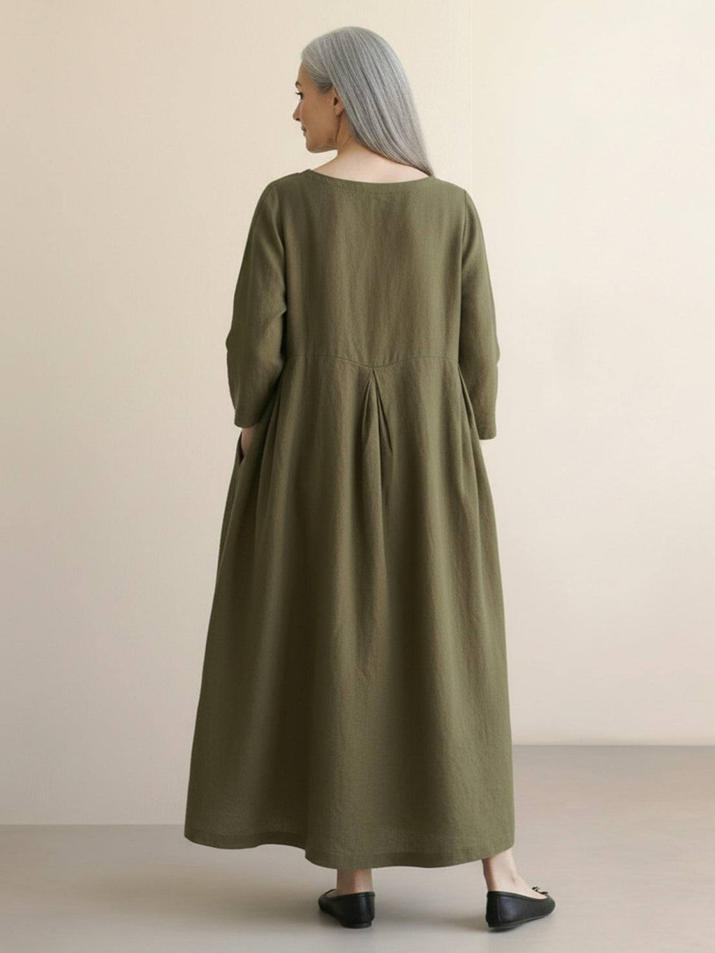 Vestido de cintura imperial 100% algodón-lino
