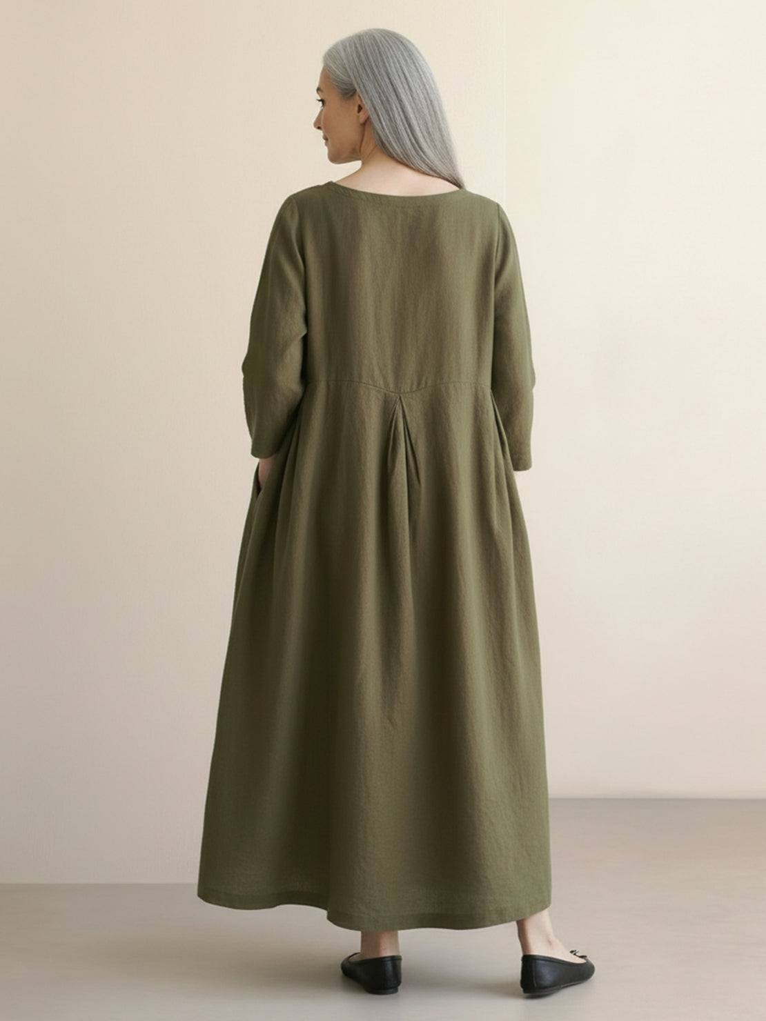 Vestido de cintura imperial 100% algodón-lino