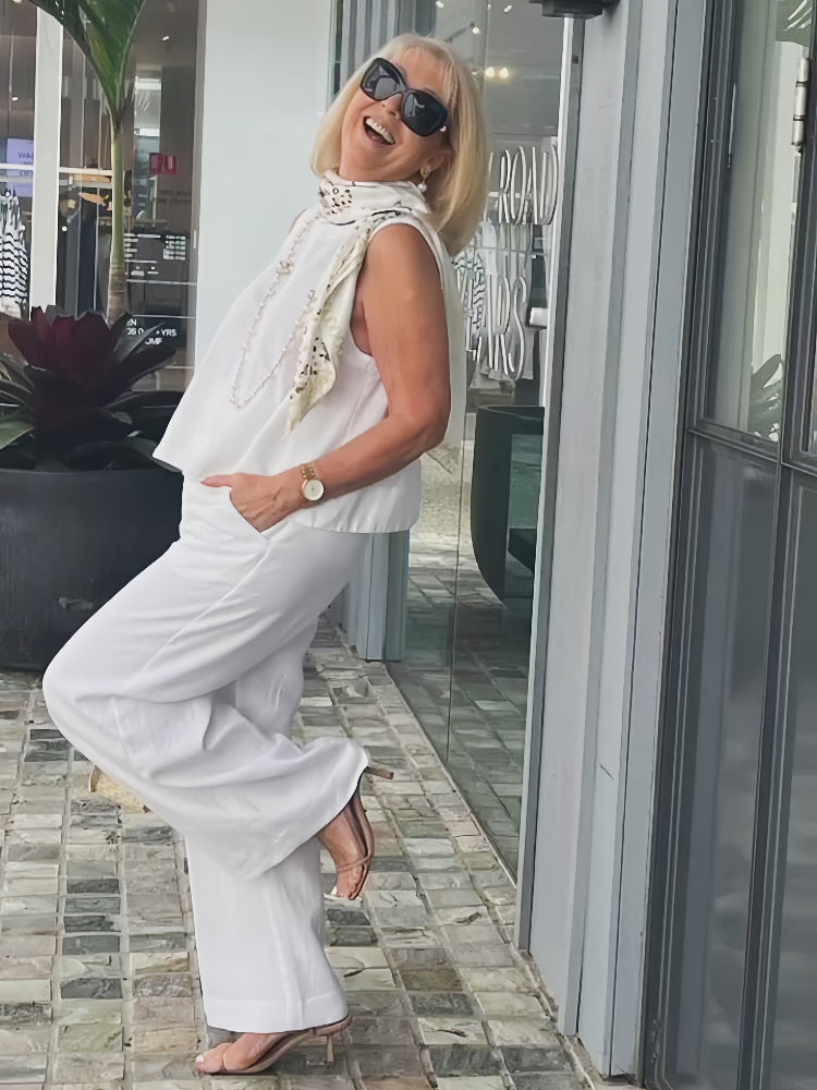 Trinidad™ | Conjunto Blanco de Blusa y Pantalón Ancho