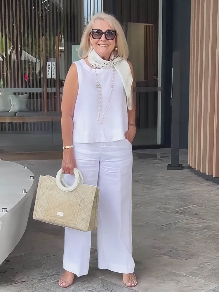 Trinidad™ | Conjunto Blanco de Blusa y Pantalón Ancho