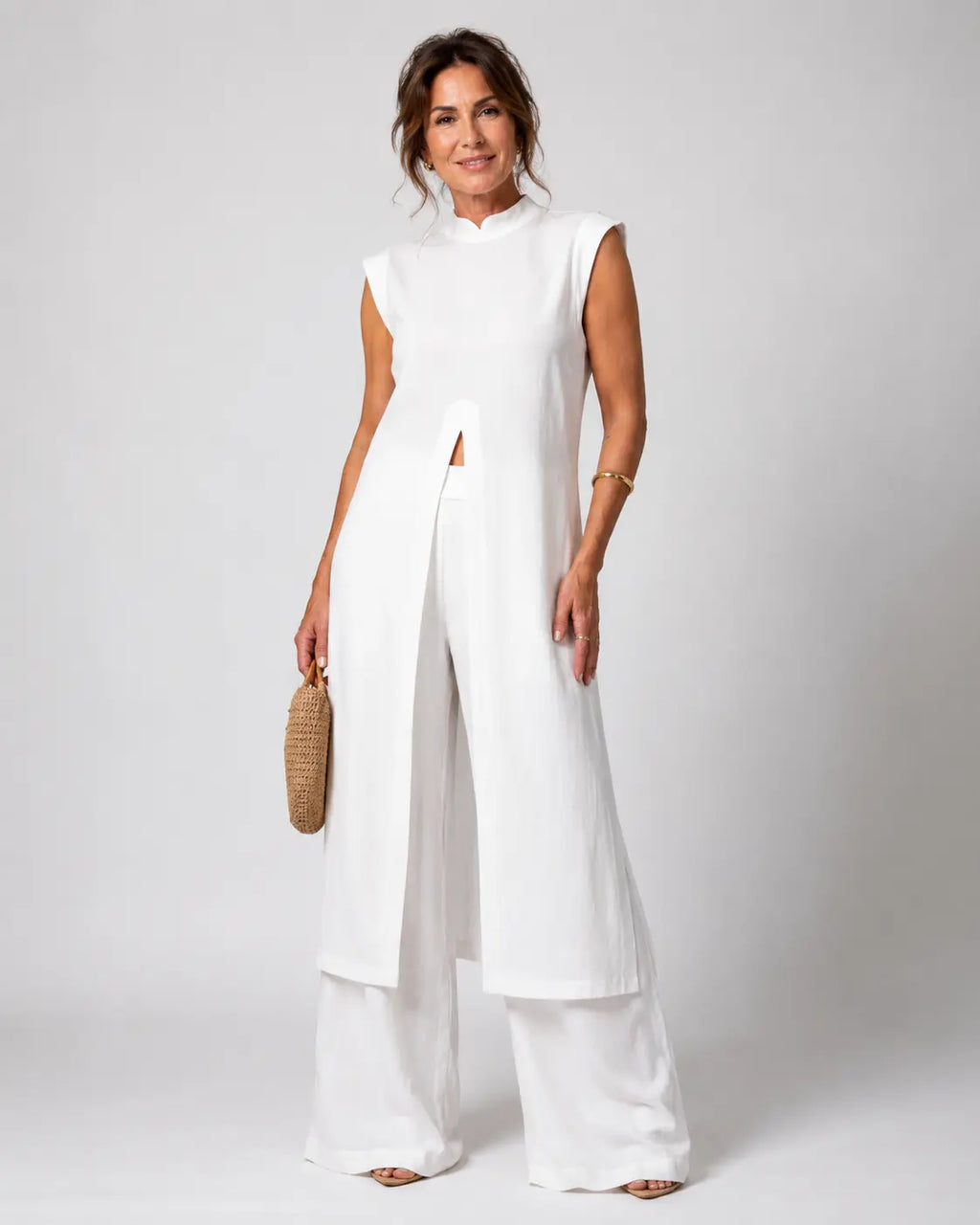Benigna™ | Conjunto blanco: túnica con volante y pantalón