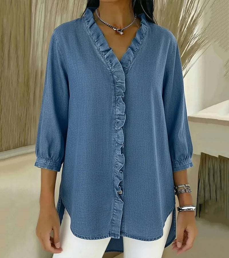 Lucía | Blusa de denim fluida con escote en V