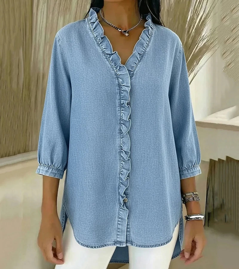 Lucía | Blusa de denim fluida con escote en V