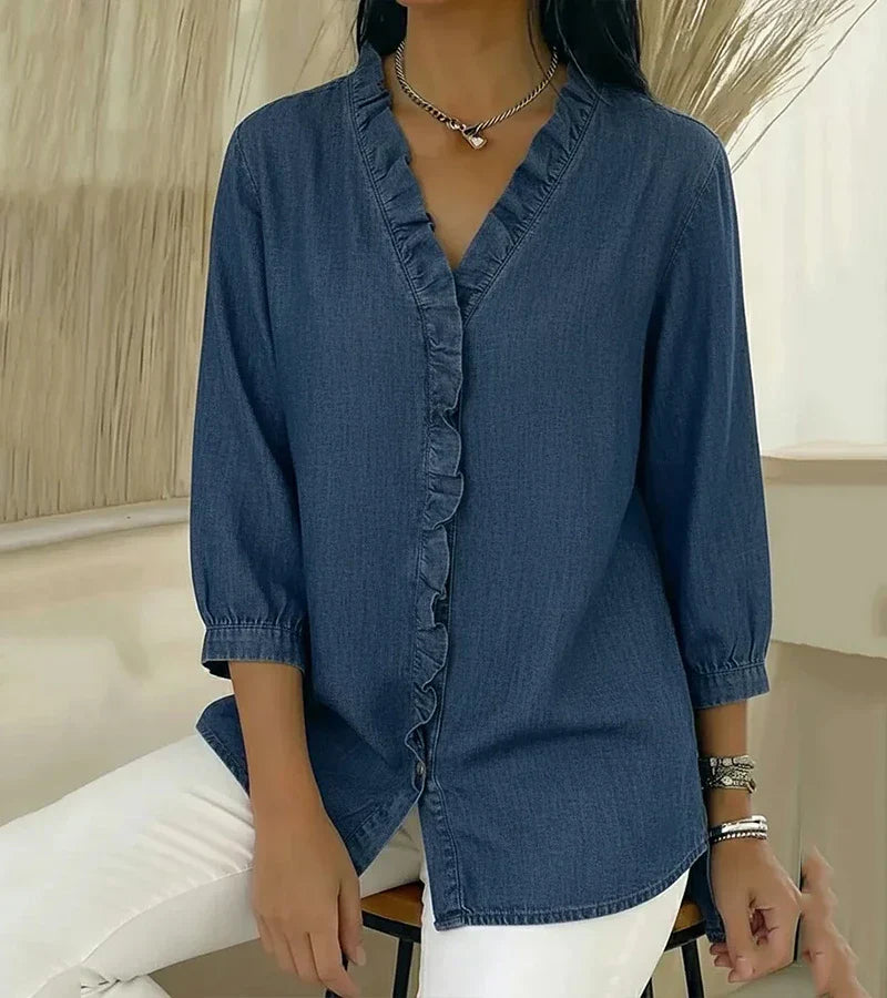 Lucía | Blusa de denim fluida con escote en V