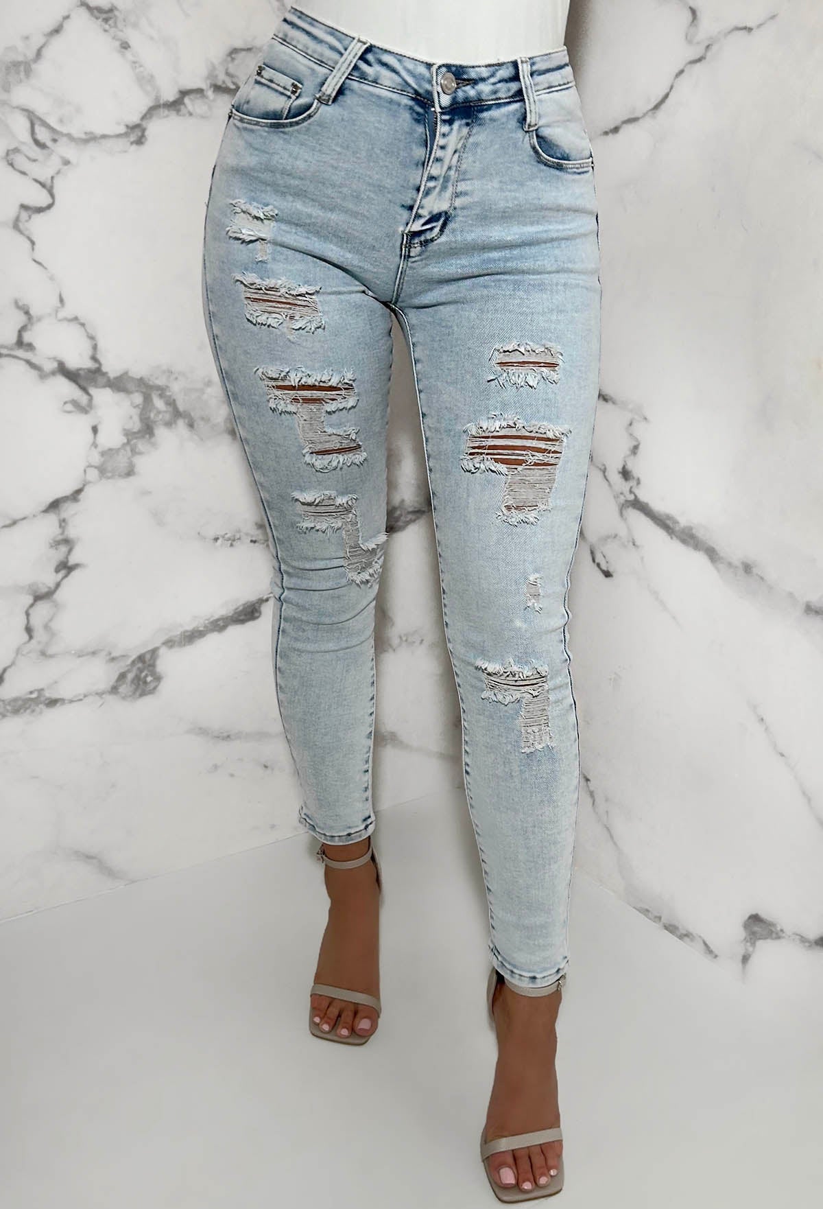 Push Me Baby jeans pitillo azul claro desgastados con elastano y efecto push-up