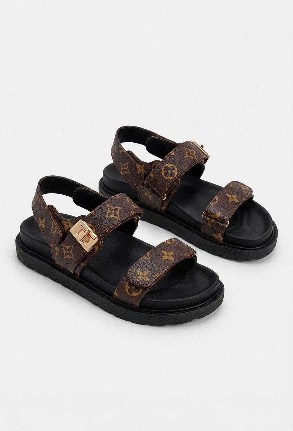 Sandalias Logo Loco Marrones Estampadas con Tira al Tobillo