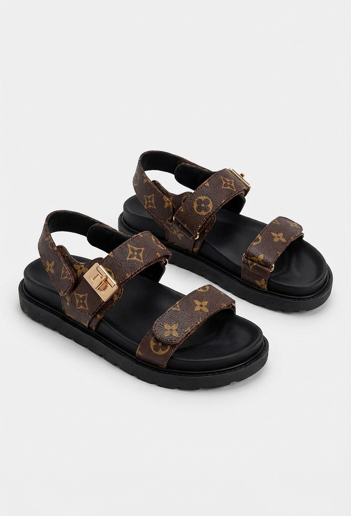 Sandalias Logo Loco Marrones Estampadas con Tira al Tobillo