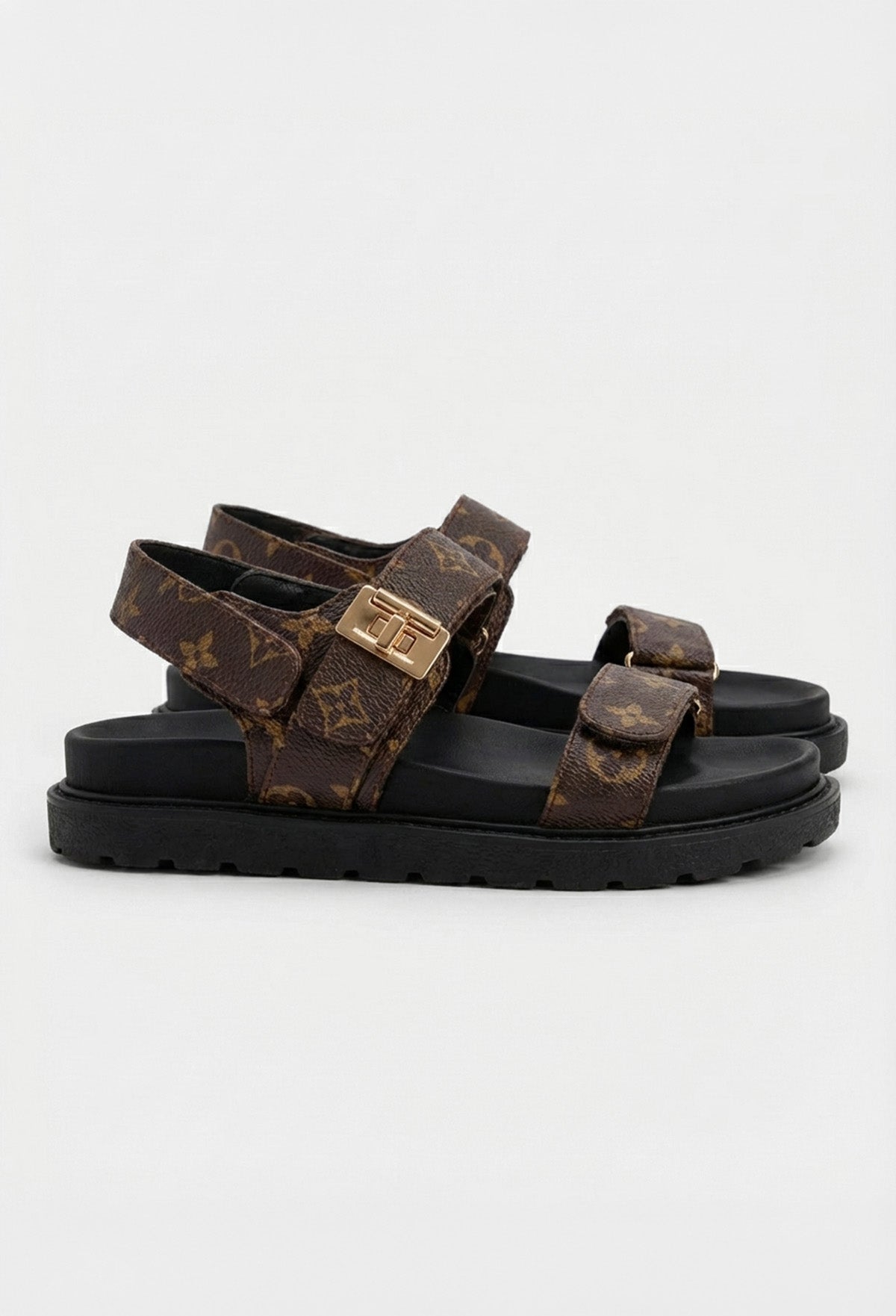 Sandalias Logo Loco Marrones Estampadas con Tira al Tobillo
