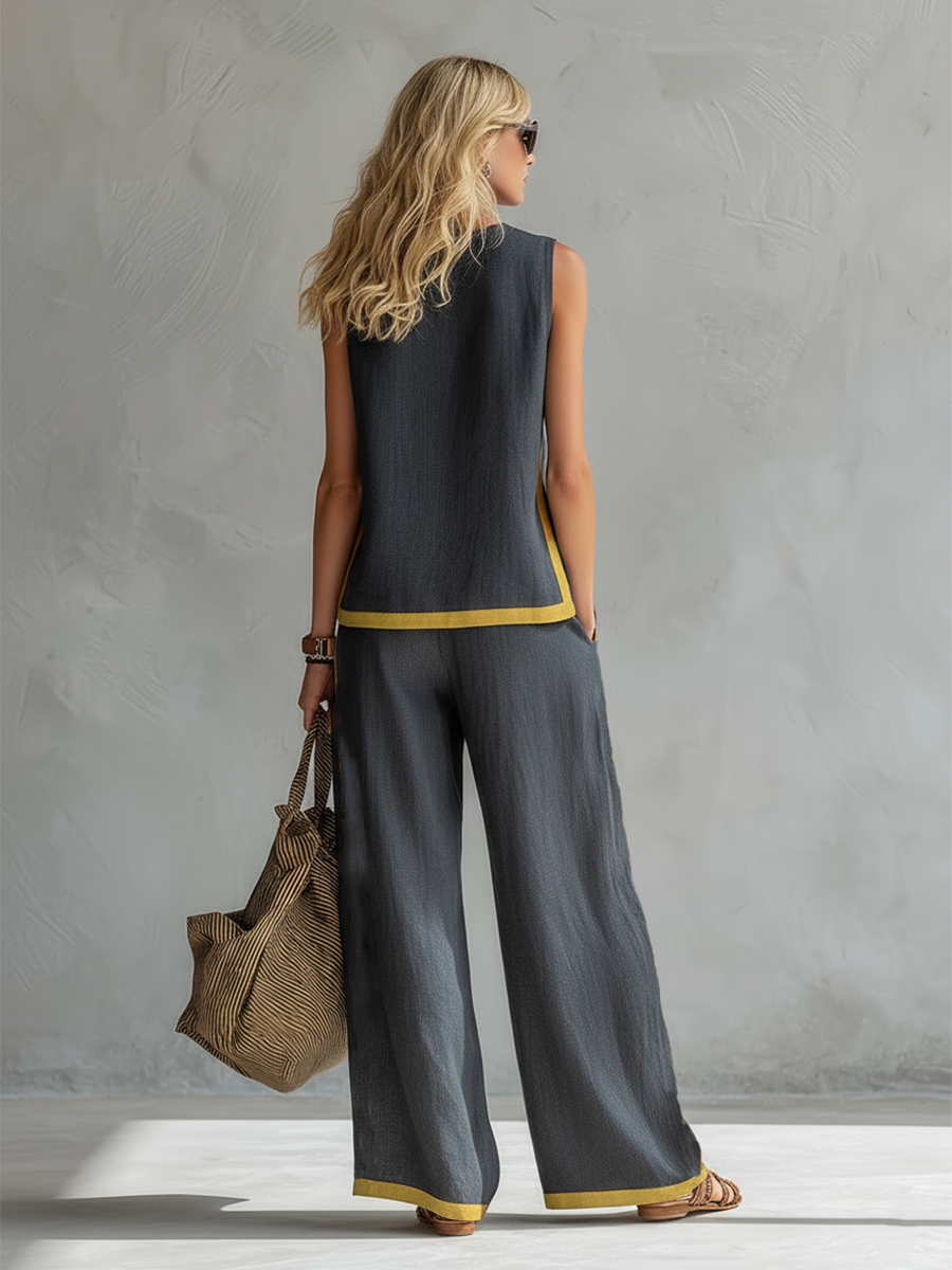 Natalia | Conjunto fluido gris con top sin mangas y pantalón ancho