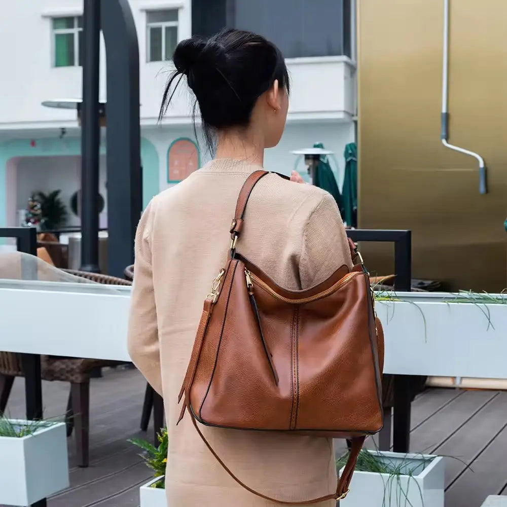 Bolso de mano de cuero de lujo antirrobo tipo hobo + Cartera pequeña GRATIS