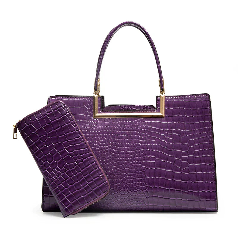Conjunto de bolso y cartera de piel