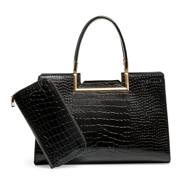 Conjunto de bolso y cartera de piel