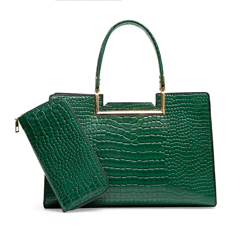 Conjunto de bolso y cartera de piel