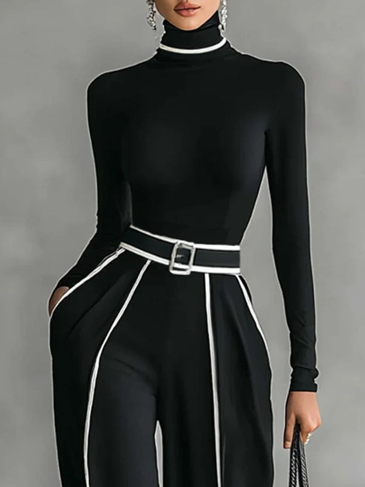 Emma | Conjunto elegante de dos piezas con cuello alto y pantalón ancho