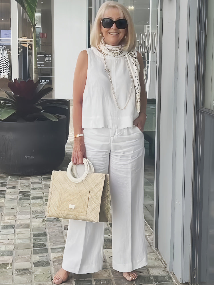 Trinidad™ | Conjunto Blanco de Blusa y Pantalón Ancho