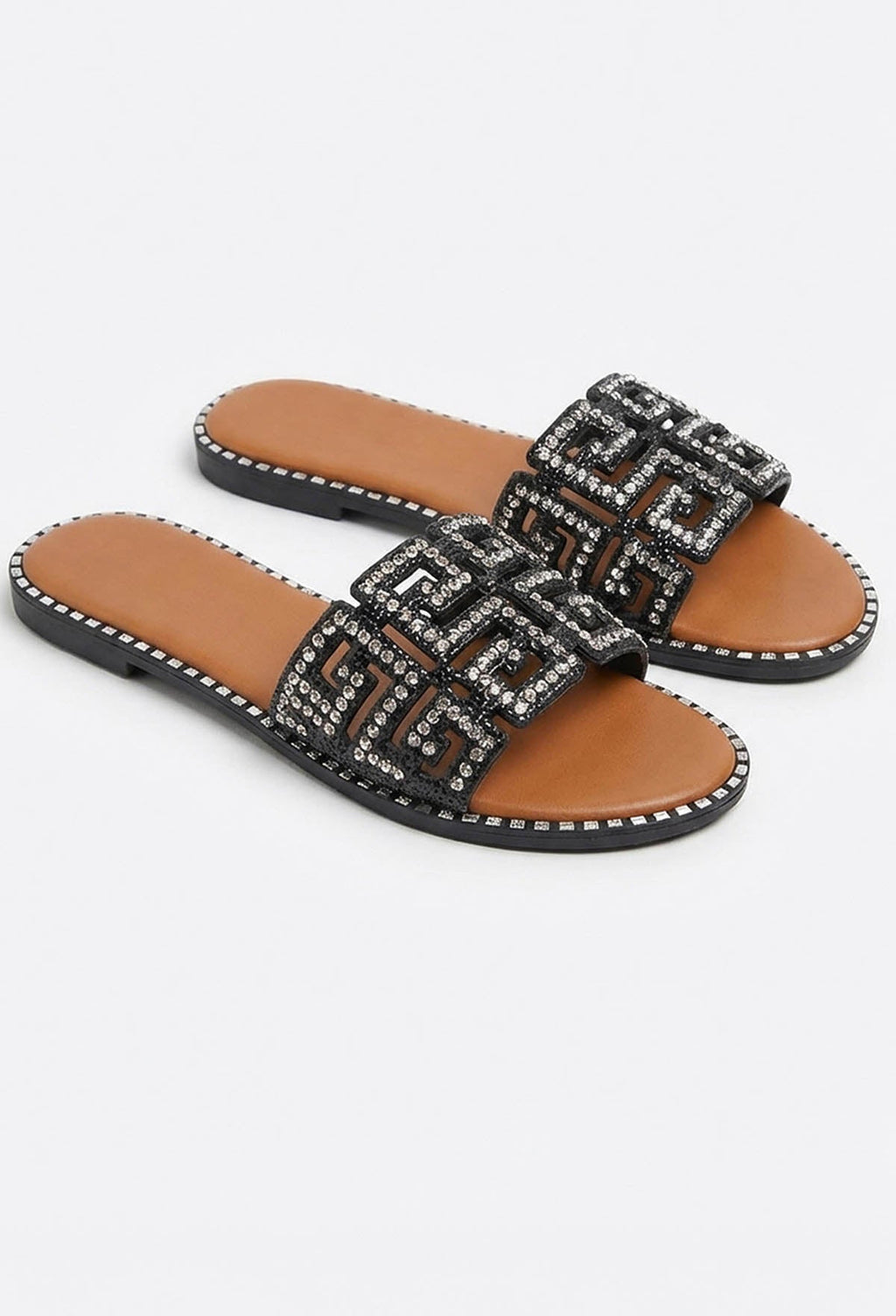 Sandalias Always Be Mine Negras con Pedrería