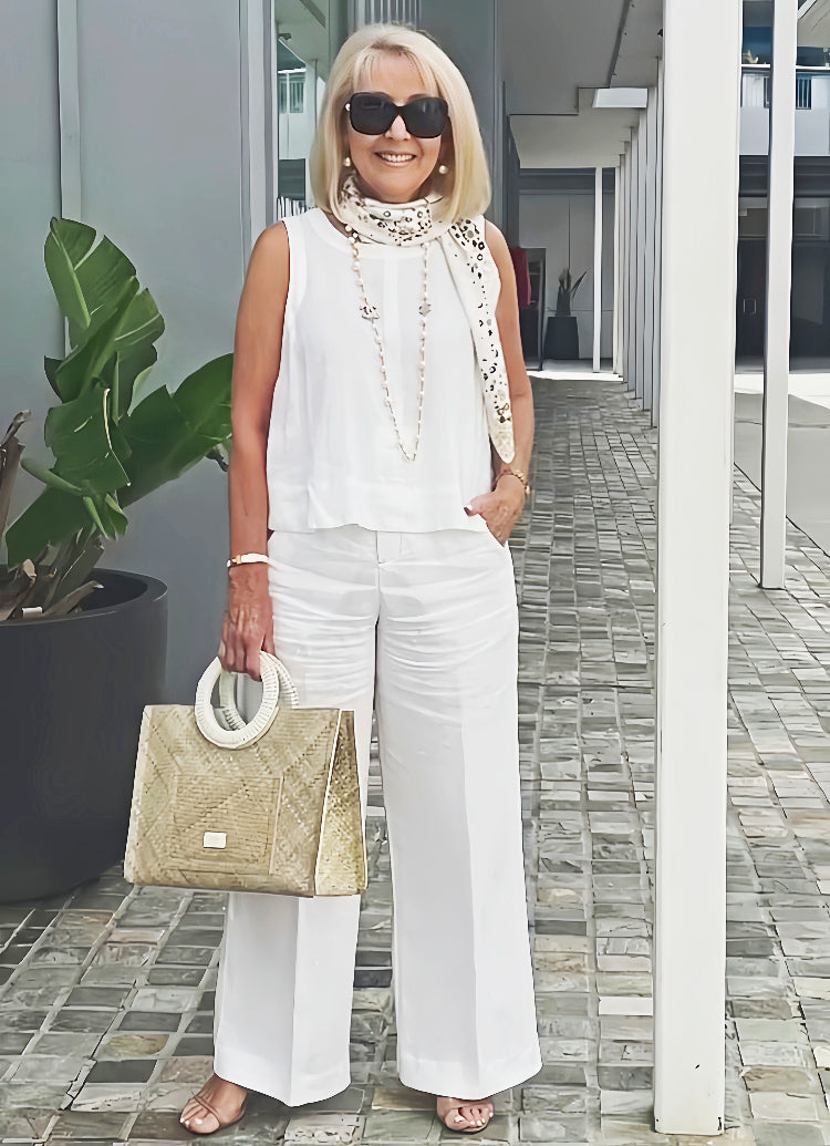 Trinidad™ | Conjunto Blanco de Blusa y Pantalón Ancho