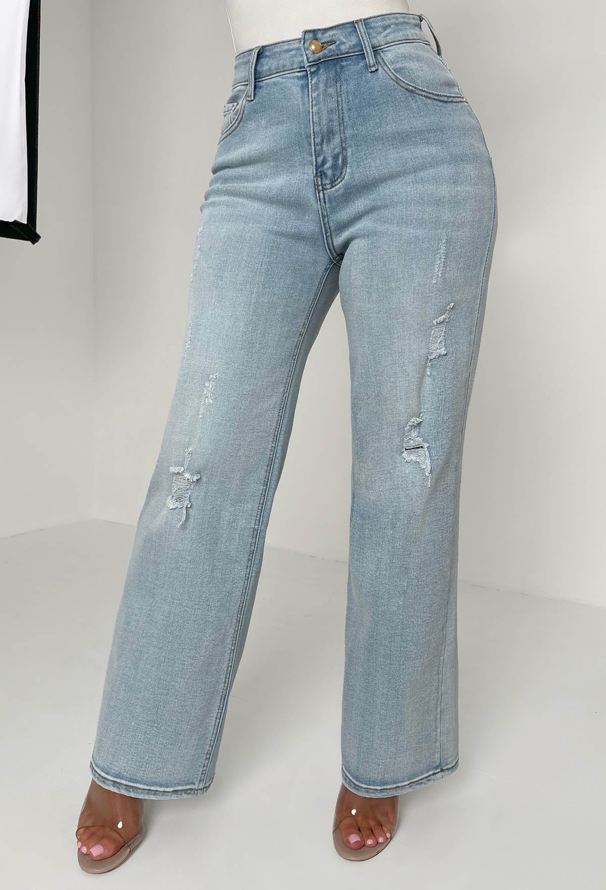 Escape In Denim vaqueros azul claro elásticos desgastados de pierna recta