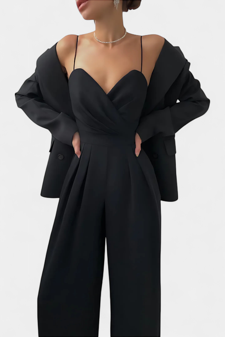 Romily mono sexy con tirantes y pierna ancha elegante