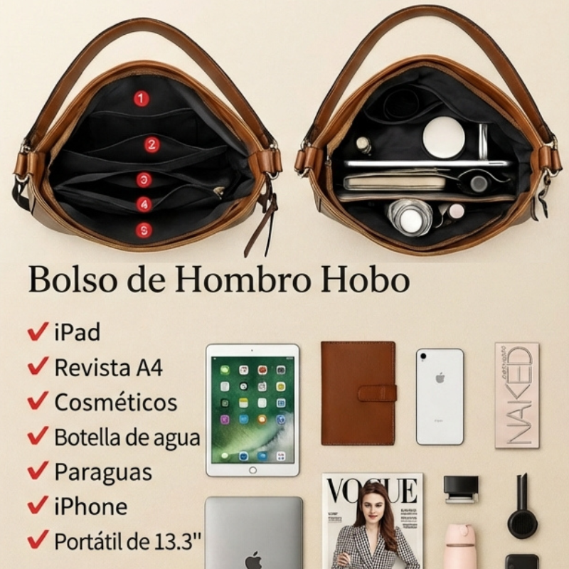 Bolso de mano de cuero de lujo antirrobo tipo hobo + Cartera pequeña GRATIS